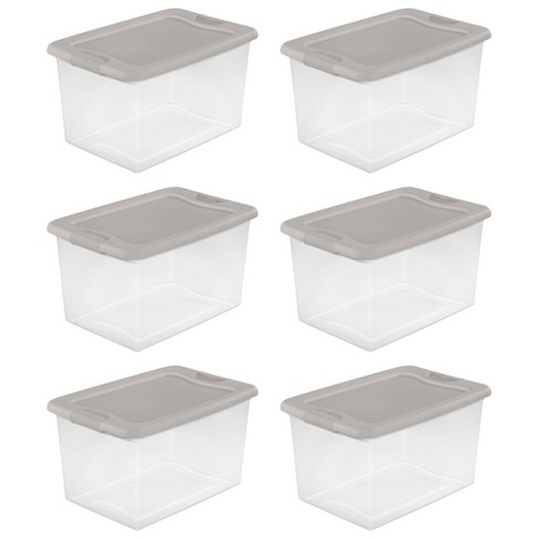Sterilite 40 Quart Clear Plastic Modular Stacker Storage Bin Tote  Containers With Latching Lids And Textured Sure-grip Surfaces, Flat Gray :  Target