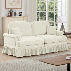 Hrinhom 76.4"W Elegant Mid Century Oversized Large Two Seater Sofa Couch with Flared Arms and Removable Ruffles Pleats Skirts - 1 of 4
