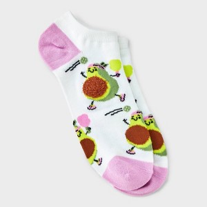 Women's Pickleball Avocado Low Cut Socks - White/Pink 4-10: Lightweight Recycled Polyester, Banded Cuff - 1 of 3