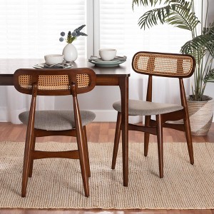Baxton Studio 2pc Tarana Fabric and Wood Dining Chairs: Mid-Century, Rattan Detail, Foam Padded - 1 of 4