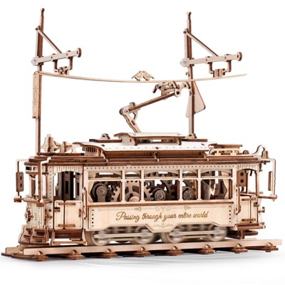 ROBOTIME 3D Puzzle Classic City Tram Car Mechanical Gear Model Kit, Beige, 11.3"*6.49"*9.72"