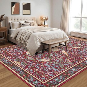 Modern Washable Area Rug, Soft Floral Floor Cover with Non Slip Backing, Low Pile Stain Resistant Foldable Carpet for Living Room - 1 of 4