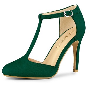 Allegra K Women's Rounded Toe Stiletto High Heel T-Strap Dress Pumps - 1 of 4