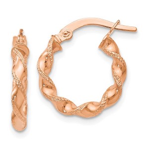 Black Bow Jewelry 2.5mm 14k Rose Gold Polished & Textured Twisted Hoops, 16mm (5/8 Inch) - 1 of 4