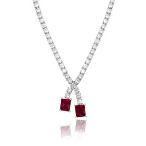 Guili Sterling Silver Two-Stone Tennis Chain Collar Necklace in Green, Red, Yellow, White, or Blue—Sleek, Modern, and Sophisticated. - 1 of 3