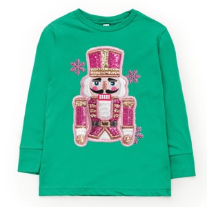 Pink Snowflake Nutcracker Patchwork Print - Toddler Long Sleeve Graphic Tee and Youth Long Sleeve Graphic T-Shirt - 1 of 3