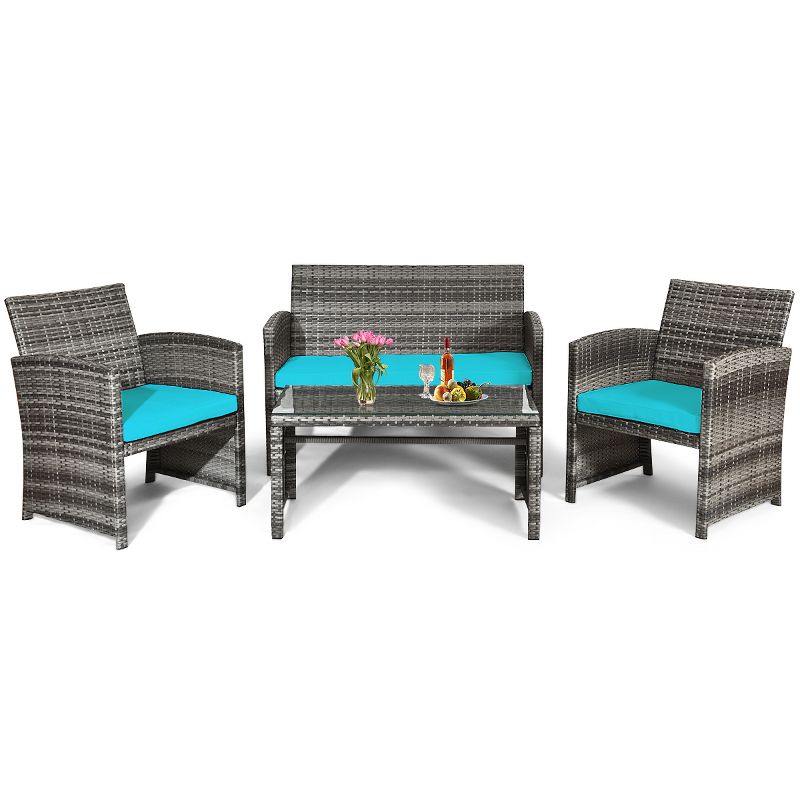 Tangkula 8-Piece Outdoor Patio Furniture Set Rattan Wicker Conversation Sofa Set, 4 of 8