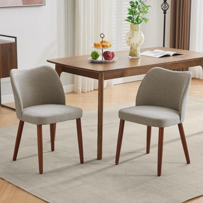 2PCS Bar Stool, Dining Chairs Set of 2, Fabric Upholstered Kitchen Chairs with Curved Backrest, Heavy-Duty Wood Legs, for Dining Room Kitchen Home