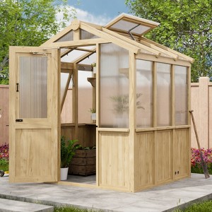 EAGLE PEAK Wooden Polycarbonate Walk-in Greenhouse, Cedar Hobby Green House with Roof Vent - 1 of 4