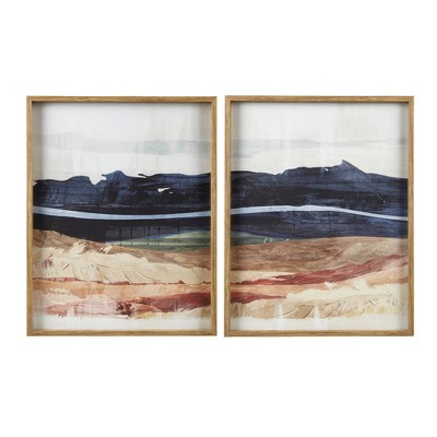 Ink+Ivy (Set of 2) Dreaming Abstract Landscape Diptych Framed Glass Wall Art Set : Contemporary Vertical Wall Art, Polystyrene & MDF Frame