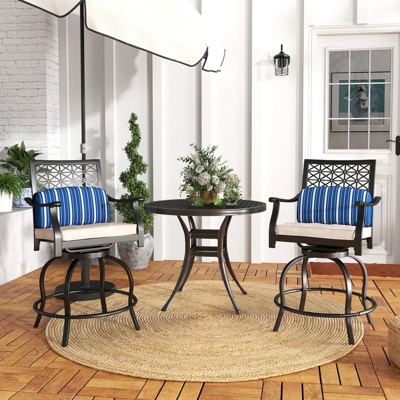 Costway Set of 2 Patio Swivel Bar Stool Chairs Cushioned Pillow Armrest Rocking, 2 of 10