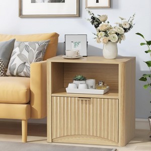 22.8" Wide Fluted Nightstand with Drawer and Storage, Mid Century Modern Nightstand, Fluted Nightstand for Bedroom - 1 of 4