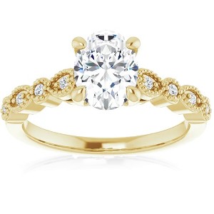 Pompeii3 1 1/10 Ct Moissanite & Lab Created Diamond Engagemeng Ring 10k Yellow Gold - 1 of 4