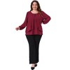 Women's Plus Size Layered Panel Flowy Crew Neck Long Sleeve Dressy Work Chiffon Blouse - Agnes Orinda - 3 of 4