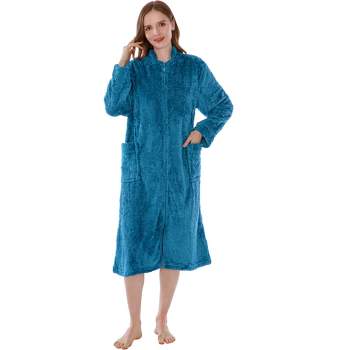 PAVILIA Womens Fluffy Housecoat Zip Robe, Faux Shearling Zipped Up Front Bathrobe, Plush Warm Zipper House Coat Lounger