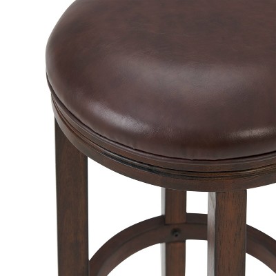 Distressed Walnut and Leather Backless Bar Stool, 29 in