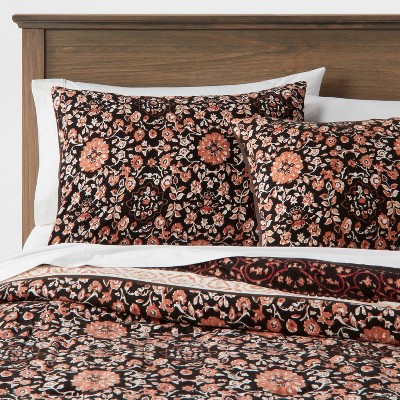 Full/Queen Flannel Comforter & Sham Set Dark Brown - Threshold™