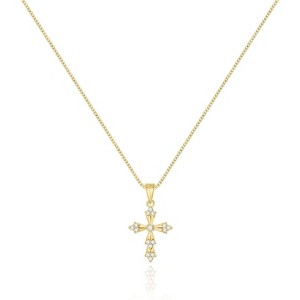 Double Cross Pendant Necklace for Women, Dainty 14K Gold Plated Choker - 1 of 4