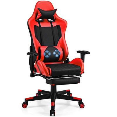 Costway Massage Gaming Chair Reclining Racing Computer Chair with Footrest Red