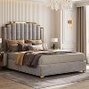 AMERLIFE Upholstered Bed, Modern Velvet Bed Frame with 61.4" Tall Gold Trim Headboard - 4 of 4