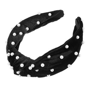 Unique Bargains Women's Velvet Faux Pearl Knotted Headband 1 Pc - 1 of 4