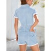 Imily Bela Women's Short Sleeve Denim Rompers Cotton Utility Button Up Elastic Waist Short Jumpsuits - 4 of 4