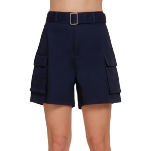 Slickblue Women's Casual Belted Cargo Shorts - Cotton Stretch with Pockets, Beige/Coffee/Navy, Size S-L - 1 of 4