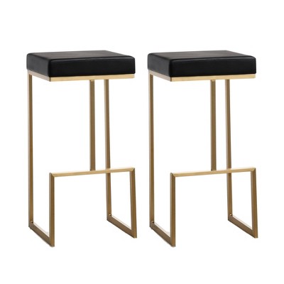 TOV Furniture Ferrara Performance Vegan Leather and Gold Steel Barstool - Set of 2 in Black