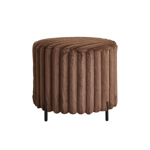 FONTOI 22.05" Upholstered Round Ottoman Foot Rest, Footstool for Living Room Bedroom Entryway, Brown, 22.05"*19.29"*22.05" - 1 of 4