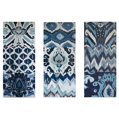 (Set of 3) 15" x 35" Flourish Ikat Gel Coat Canvas Blue