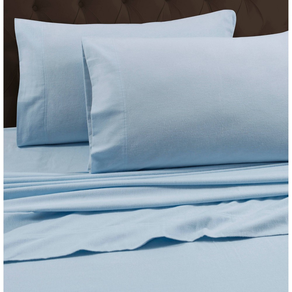 Photos - Bed Linen King Flannel Solid Pillowcase Sky Blue - Tribeca Living