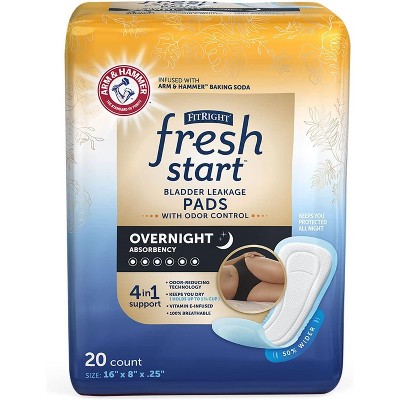 Image of FitRight Fresh Start Postpartum & Incontinence Pads for Women, Overnight Absorbency, Bladder Leakage with Odor-Control by ARM & HAMMER