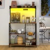 HOMCOM Kitchen Bakers Rack with Power Outlet and LED Lights, Microwave Stand, Coffee Bar with Metal Basket, Multiple Shelves and Glass Holders - 2 of 4