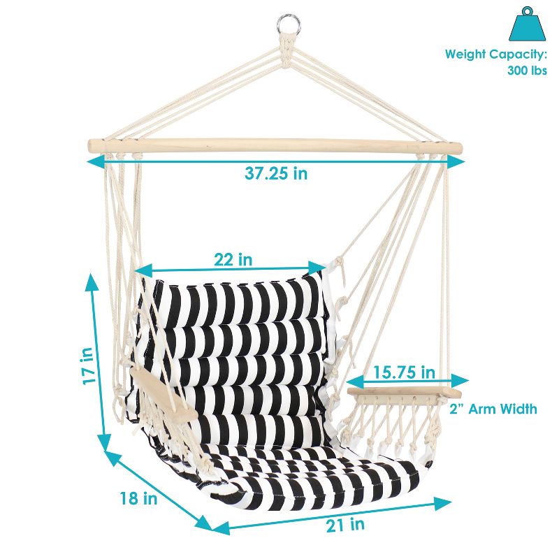 Sunnydaze Outdoor Printed Polycotton Fabric Hammock Chair with Armrests and Hardwood Spreader Bar - 300 lb Capacity - Contrasting Stripes, 4 of 14