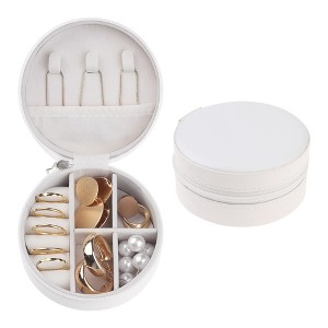 Unique Bargains Round Portable PU Leather Travel Jewelry Box for Girls' Birthday Gifts for Earring Necklace - 1 of 4