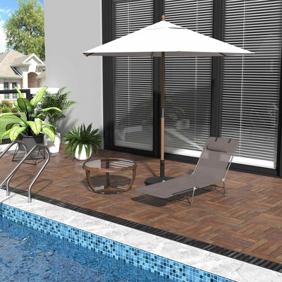 Brown Metal Foldable Outdoor Chaise Lounge with Mesh Fabric