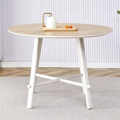 NicBex 42" Modern Round Dining Table,Kitchen Table with MDF Table Top and White Metal Legs for 4-6 Seaters,Brown White
