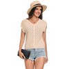 Womens Casual Solid Pullover Short Cap Sleeve V Neck Sweater Vest Openwork Knit Tank Top with Button Closure - 4 of 4