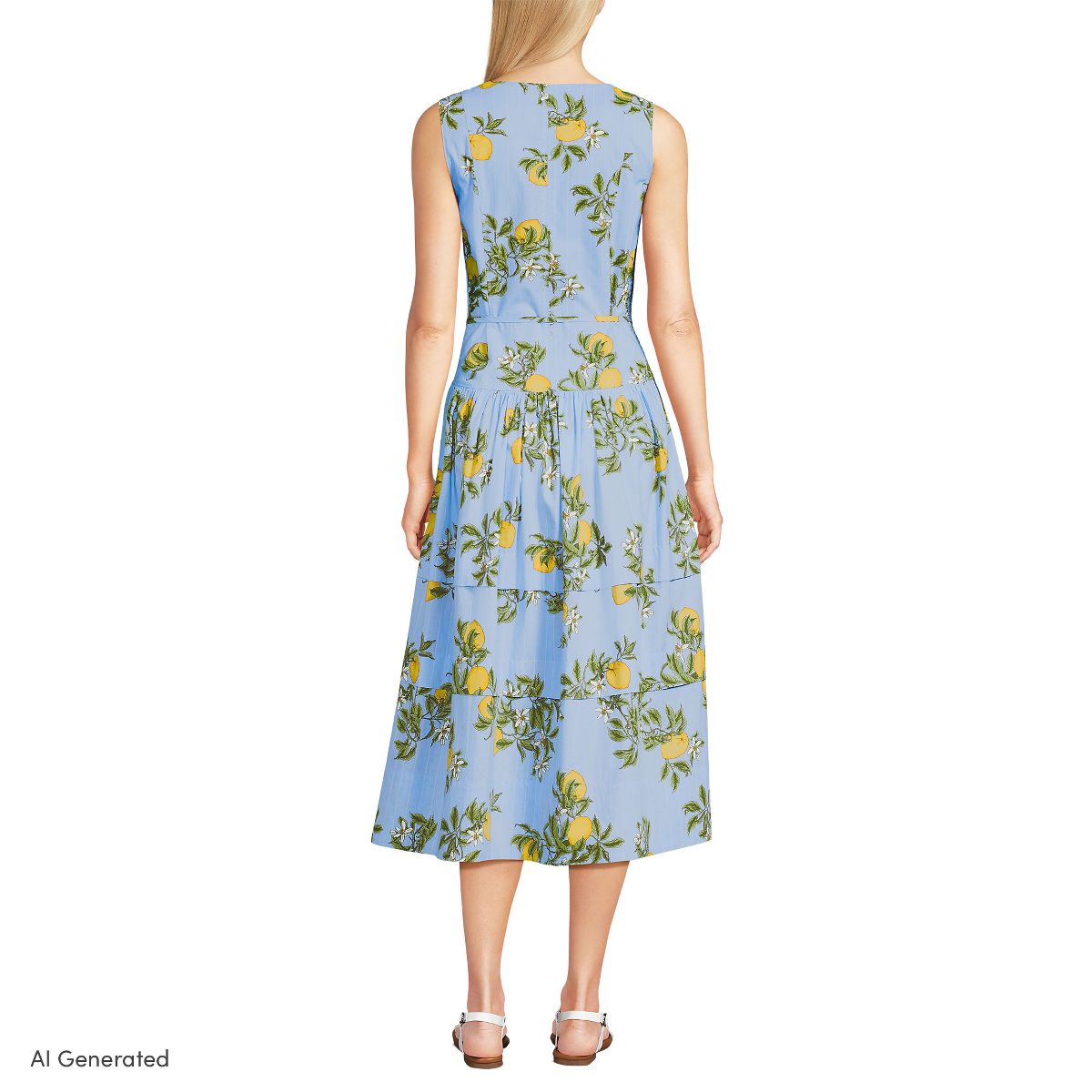 Lands' End Women's Poplin Square Neck Midi Tie Waist Dress - thumbnail 5