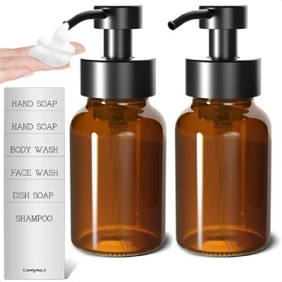 Ridstar Set of 2 Glass Foam Soap Dispenser with Pump Head For Bathroom-Brown