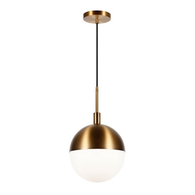 Hudson and Canal 10" Wide Large Pendant with Glass Shade Brass/White Milk: UL Listed, Adjustable Height, E26 Socket