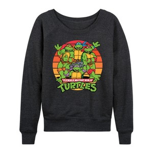 Women's - Teenage Mutant Ninja Turtles - Retro Sunset Circle Lightweight French Terry Wide Neck Long Sleeve Shirt - 1 of 4