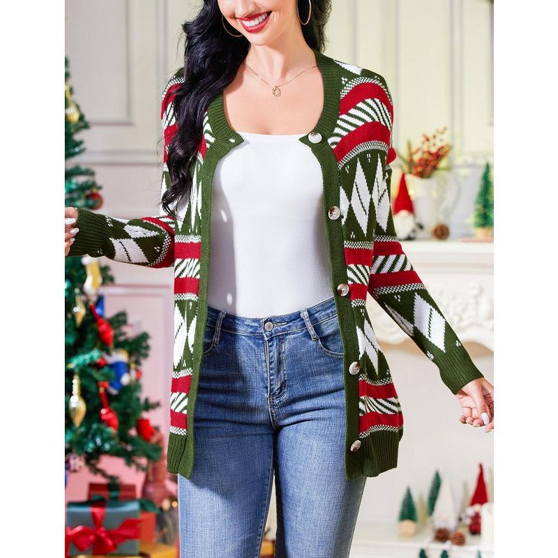 Whizmax Women's Ugly Christmas Sweater Open Front Caidigans Knitted Long Sleeve Sweaters Cardigan, 3 of 7