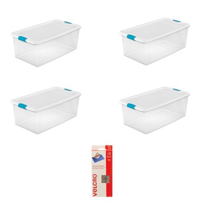 Sterilite 106 qt Storage Totes with VELCRO Brand Sticky Back Coin Fasteners