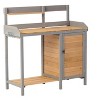 DOMETOUR Outdoor Potting Bench, Wooden Workstation Table with Cabinet for Backyard Garden Supplies - 2 of 4