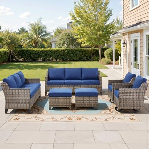 Buenhomino High Back Patio Furniture Set, Outdoor Conversation Set with Sofa, Swivel Rocker Chairs & Ottomans, Ideal for Porch Pool Deck Yard - 1 of 4