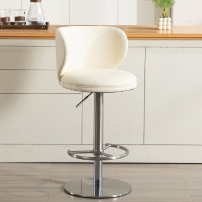 White titanium stainless steel bar stool, high-end modern leather bar stool, swivel and height adjustable