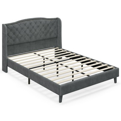Infans Full Upholstered Platform Bed Frame W/ Button Tufted Headboard Wooden Slats