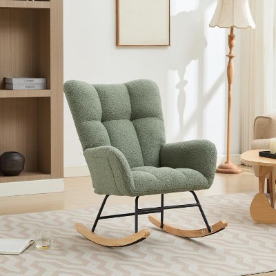 Nursery Rocking Chair, Upholstered Glider Rocker with High Backrest, Accent Reading Chair, Comfy Armchair, Recliner Chair for Bedroom Living Room