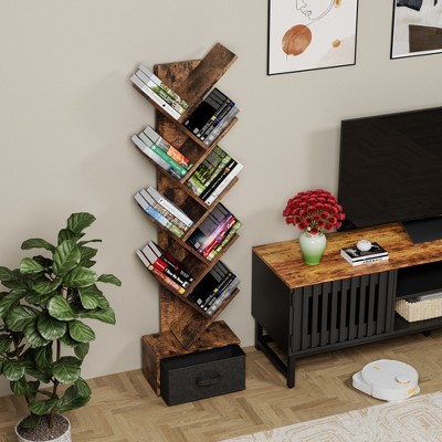 Runesay Rustic Brown 9 Tier Tree Bookshelf with Drawer Bookcase